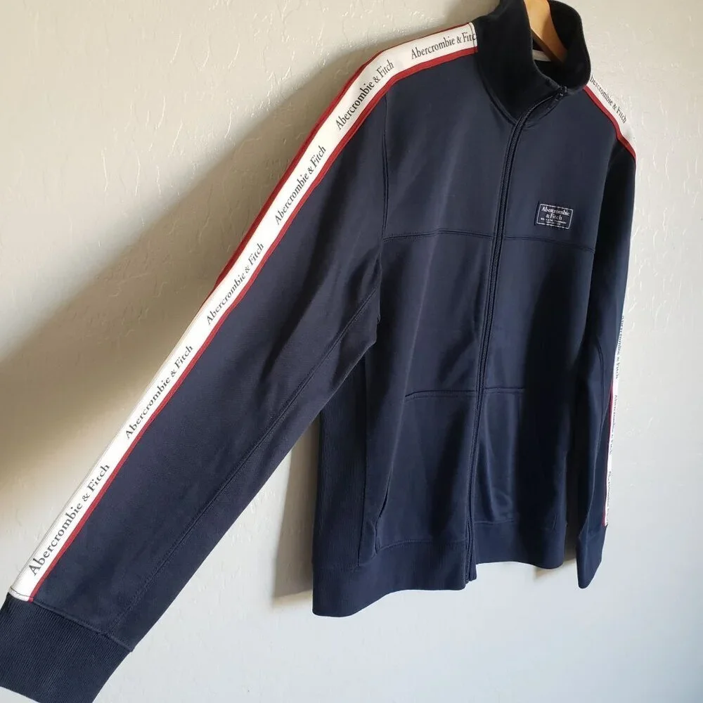 Abercrombie & Fitch Logo Tape Sleeve Tricot Track Jacket Blue Size Men's Small